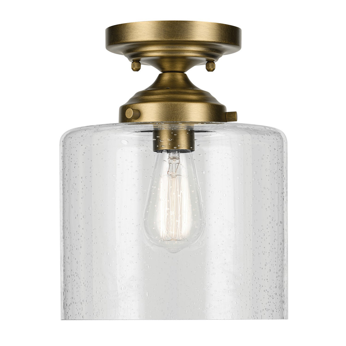 KICHLER 44033NBR Winslow 10.75" 1-Light Semi Flush With Clear Seeded Glass In Natural Brass