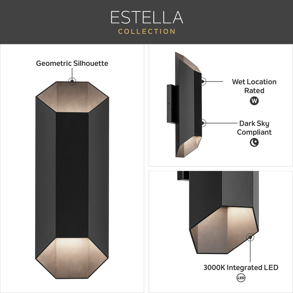 KICHLER 49608BKLED Estella 16.5" Led 2-Light Outdoor Wall Light In Black