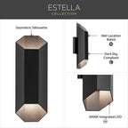 KICHLER 49608BKLED Estella 16.5" Led 2-Light Outdoor Wall Light In Black