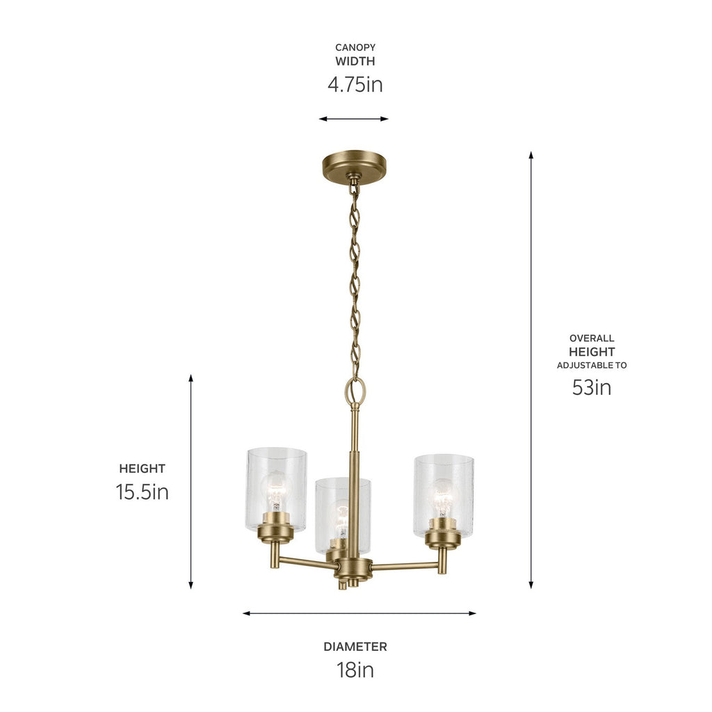 KICHLER 44029NBR Winslow 15.5" 3-Light Chandelier With Clear Seeded Glass In Natural Brass