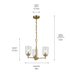 KICHLER 44029NBR Winslow 15.5" 3-Light Chandelier With Clear Seeded Glass In Natural Brass
