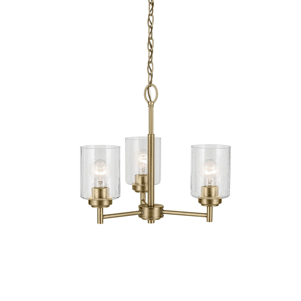 KICHLER 44029NBR Winslow 15.5" 3-Light Chandelier With Clear Seeded Glass In Natural Brass