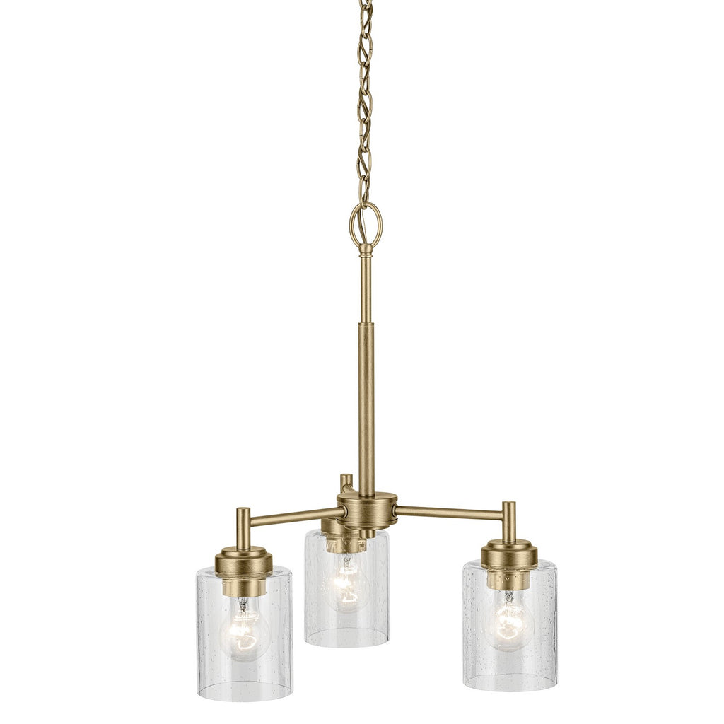 KICHLER 44029NBR Winslow 15.5" 3-Light Chandelier With Clear Seeded Glass In Natural Brass