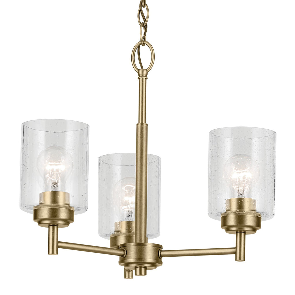 KICHLER 44029NBR Winslow 15.5" 3-Light Chandelier With Clear Seeded Glass In Natural Brass