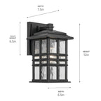 KICHLER 49829BKT Beacon Square 12" 1-Light Outdoor Wall Light With Clear Hammered Glass In Textured Black