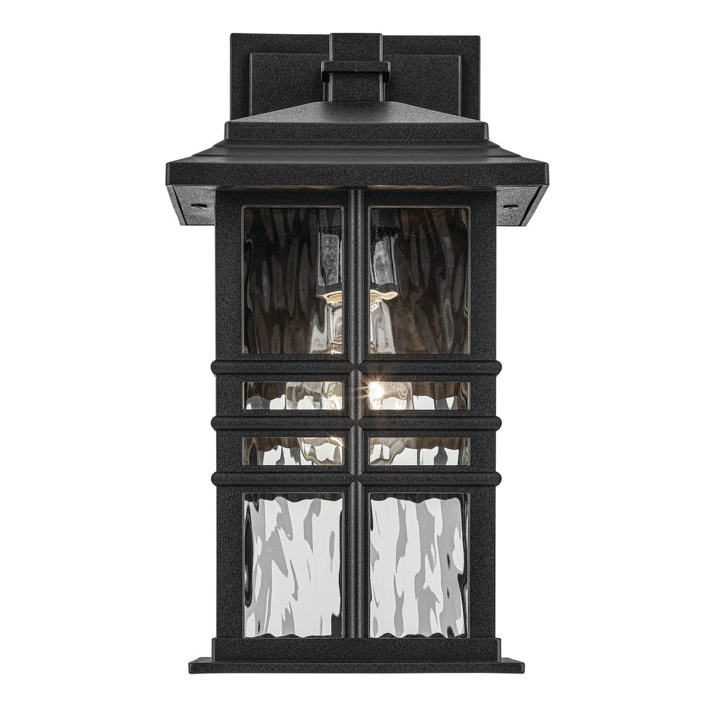 KICHLER 49829BKT Beacon Square 12" 1-Light Outdoor Wall Light With Clear Hammered Glass In Textured Black