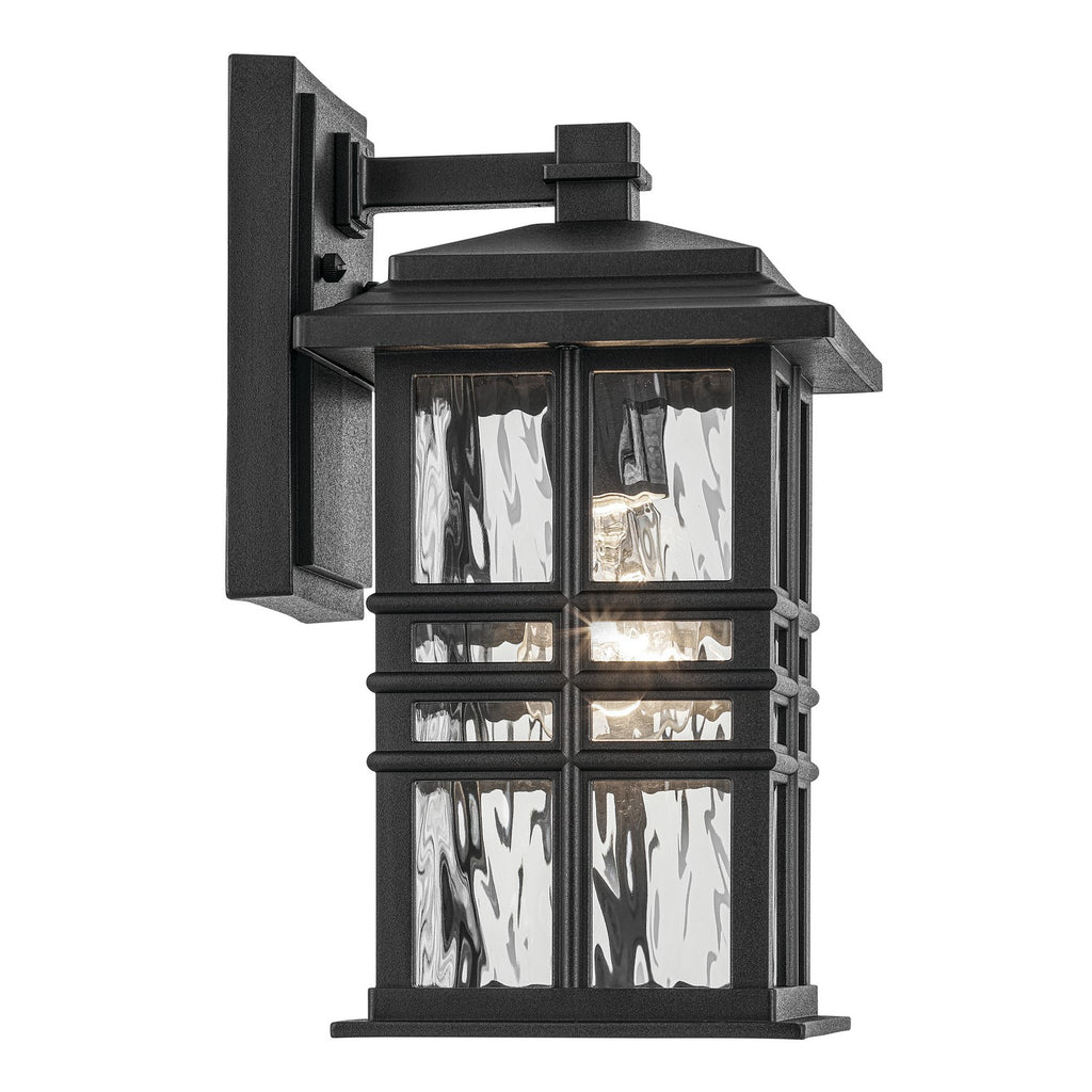 KICHLER 49829BKT Beacon Square 12" 1-Light Outdoor Wall Light With Clear Hammered Glass In Textured Black