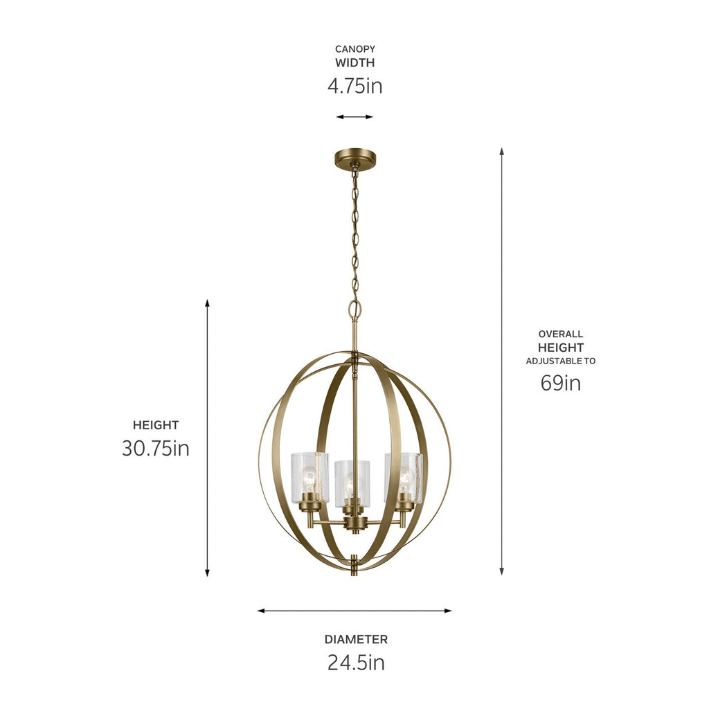 KICHLER 44034NBR Winslow 30.75" 3-Light Chandelier With Clear Seeded Glass In Natural Brass