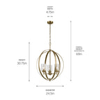 KICHLER 44034NBR Winslow 30.75" 3-Light Chandelier With Clear Seeded Glass In Natural Brass