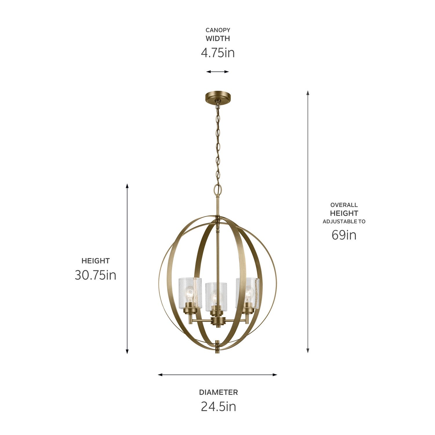 KICHLER 44034NBR Winslow 30.75" 3-Light Chandelier With Clear Seeded Glass In Natural Brass