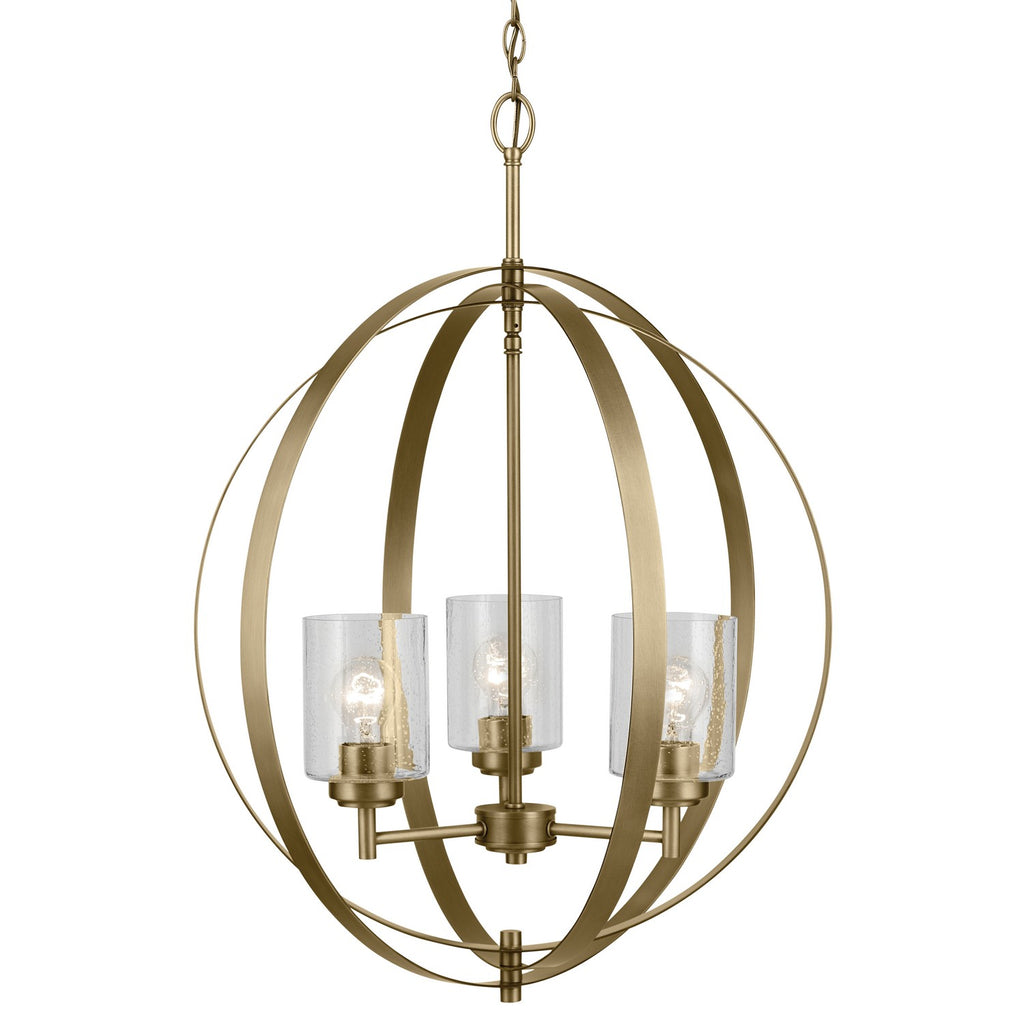 KICHLER 44034NBR Winslow 30.75" 3-Light Chandelier With Clear Seeded Glass In Natural Brass