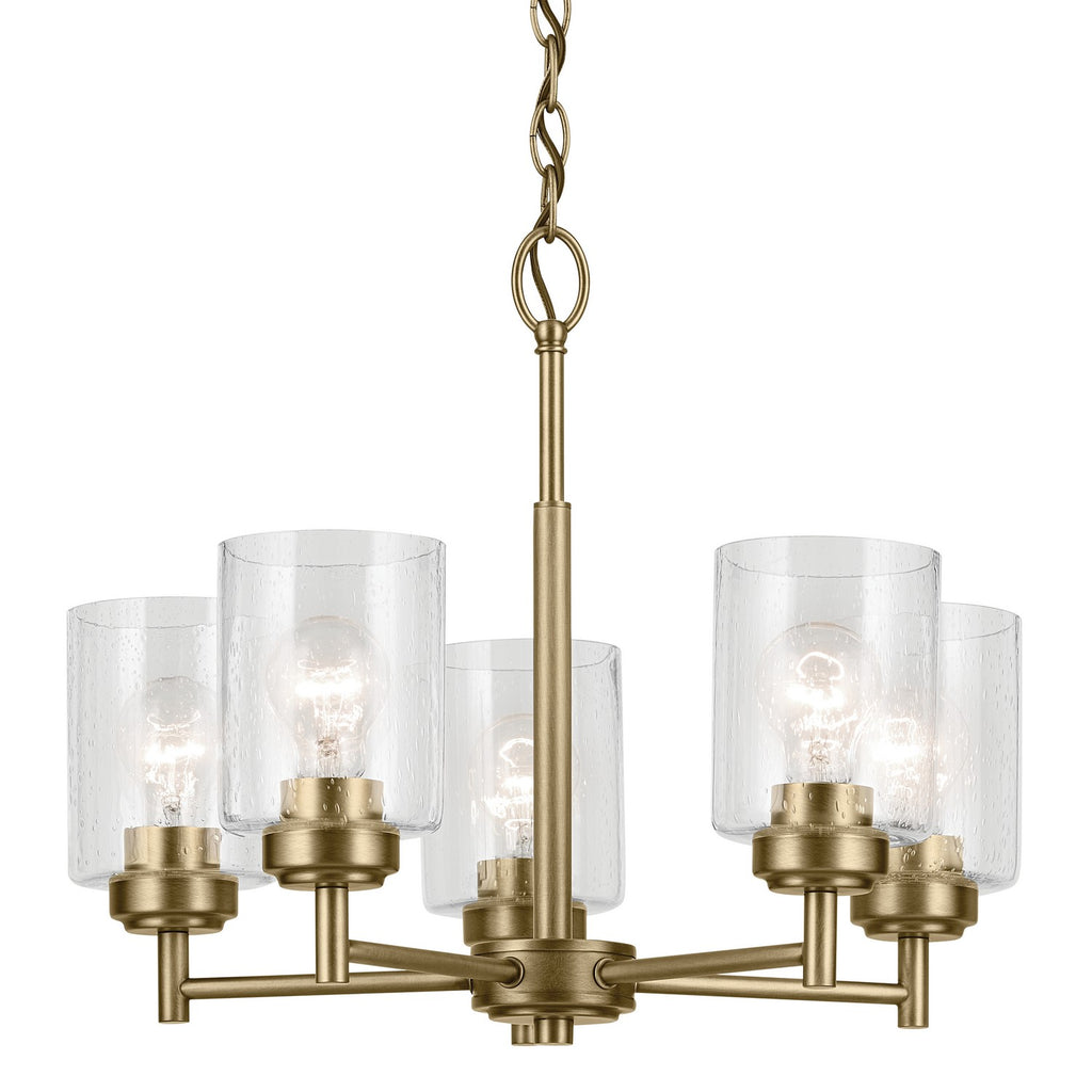 KICHLER 44030NBR Winslow 16.25" 5-Light Chandelier With Clear Seeded Glass In Natural Brass