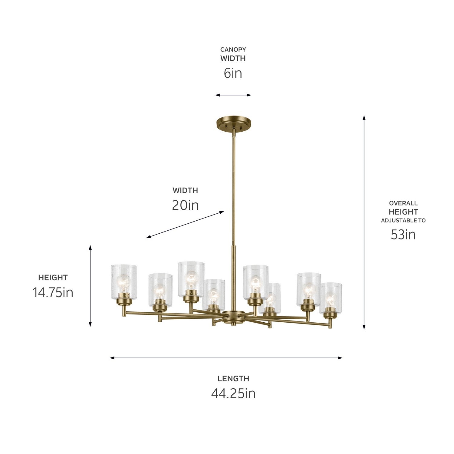 KICHLER 44035NBR Winslow 14.75" 8-Light Chandelier With Clear Seeded Glass In Natural Brass
