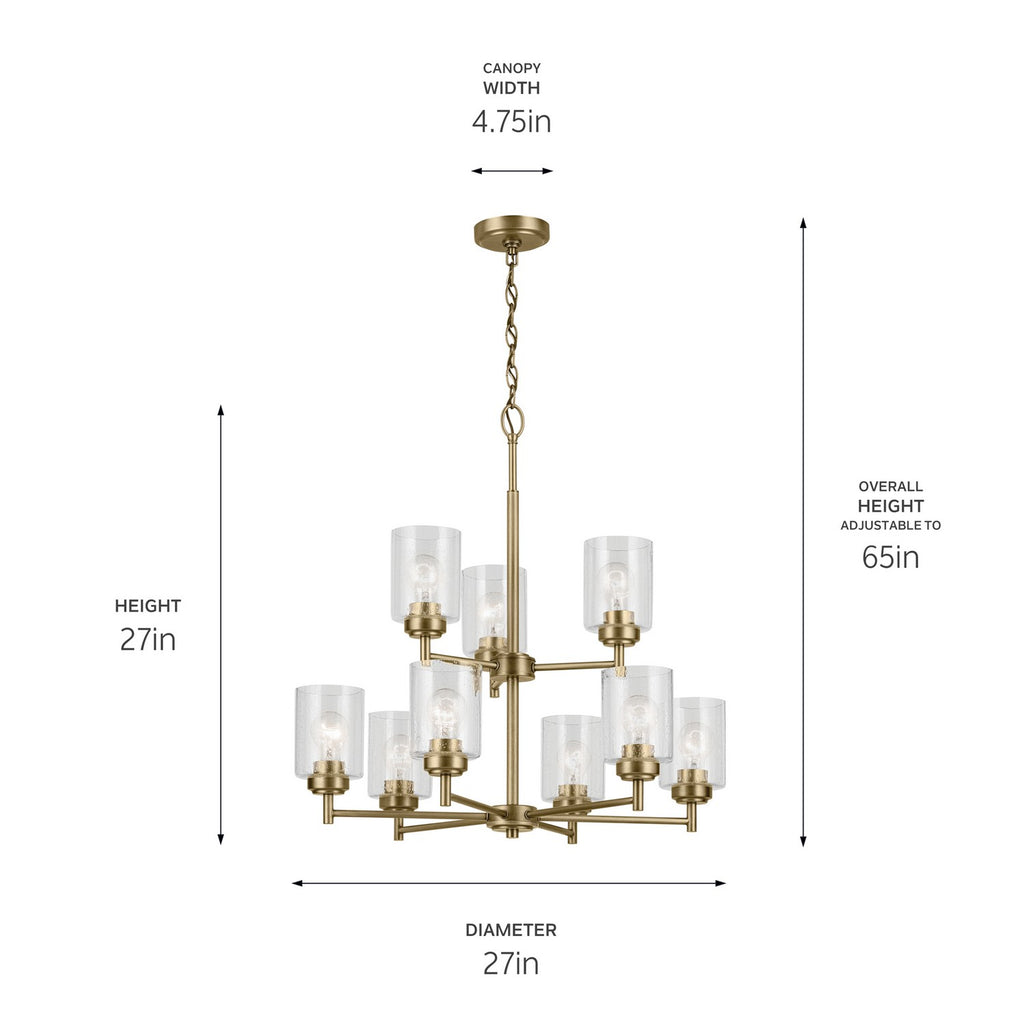 KICHLER 44031NBR Winslow 27" 9-Light Chandelier With Clear Seeded Glass In Natural Brass