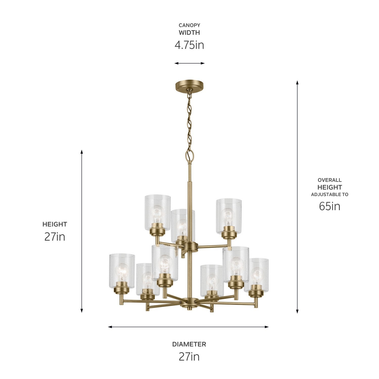 KICHLER 44031NBR Winslow 27" 9-Light Chandelier With Clear Seeded Glass In Natural Brass
