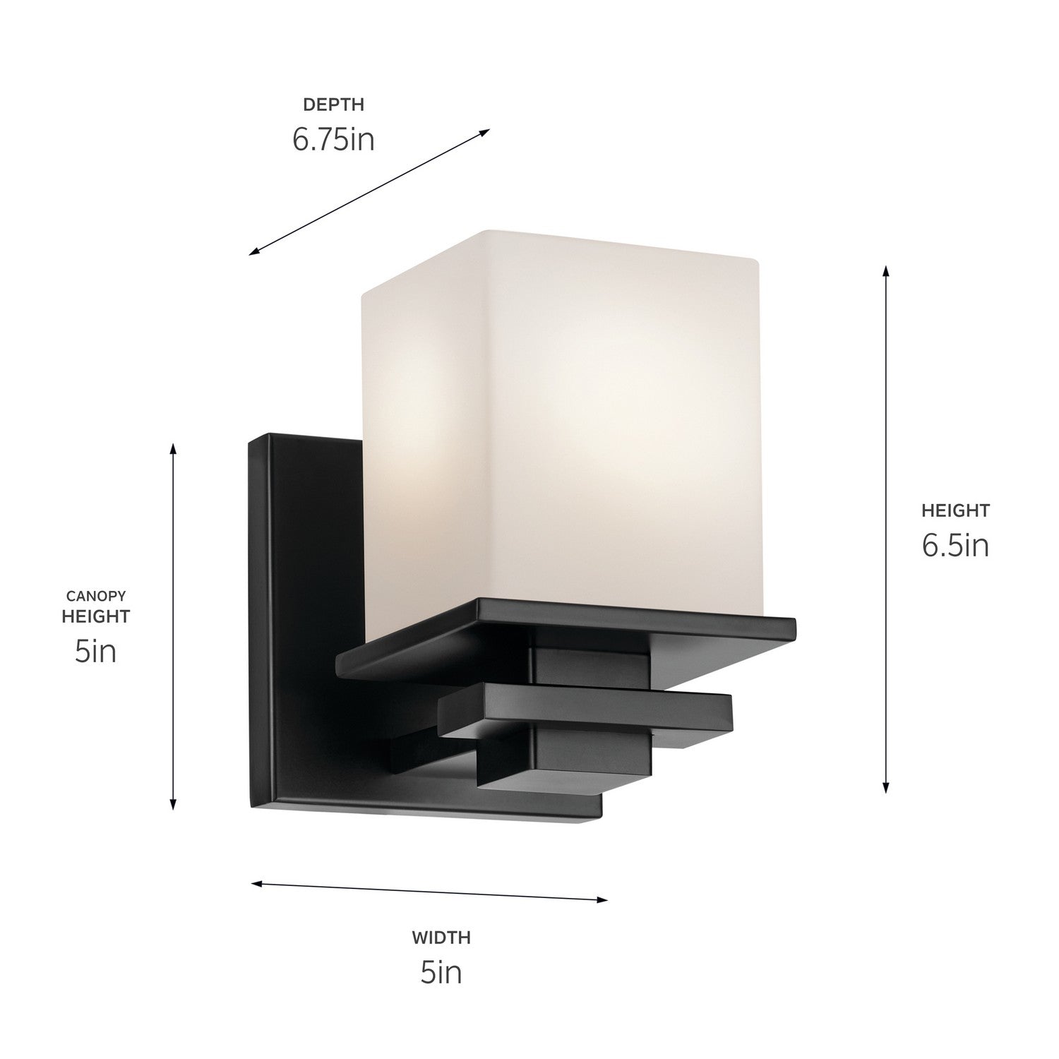 KICHLER 45149BK Tully 6.5" 1-Light Wall Sconce With Satin Etched Cased Opal Glass In Black