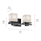 KICHLER 45150BK Tully 15" 2-Light Vanity Light With Satin Etched Cased Opal Glass In Black