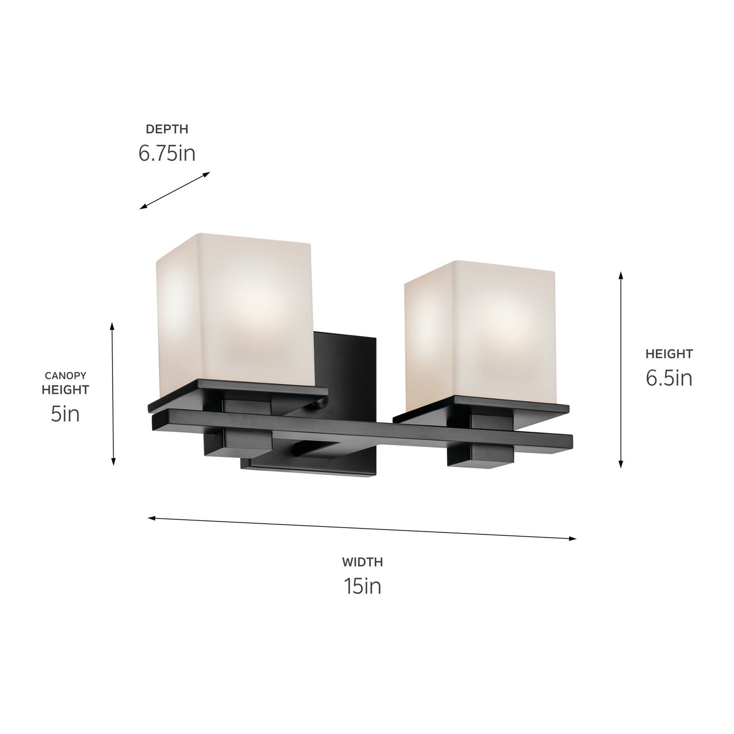 KICHLER 45150BK Tully 15" 2-Light Vanity Light With Satin Etched Cased Opal Glass In Black