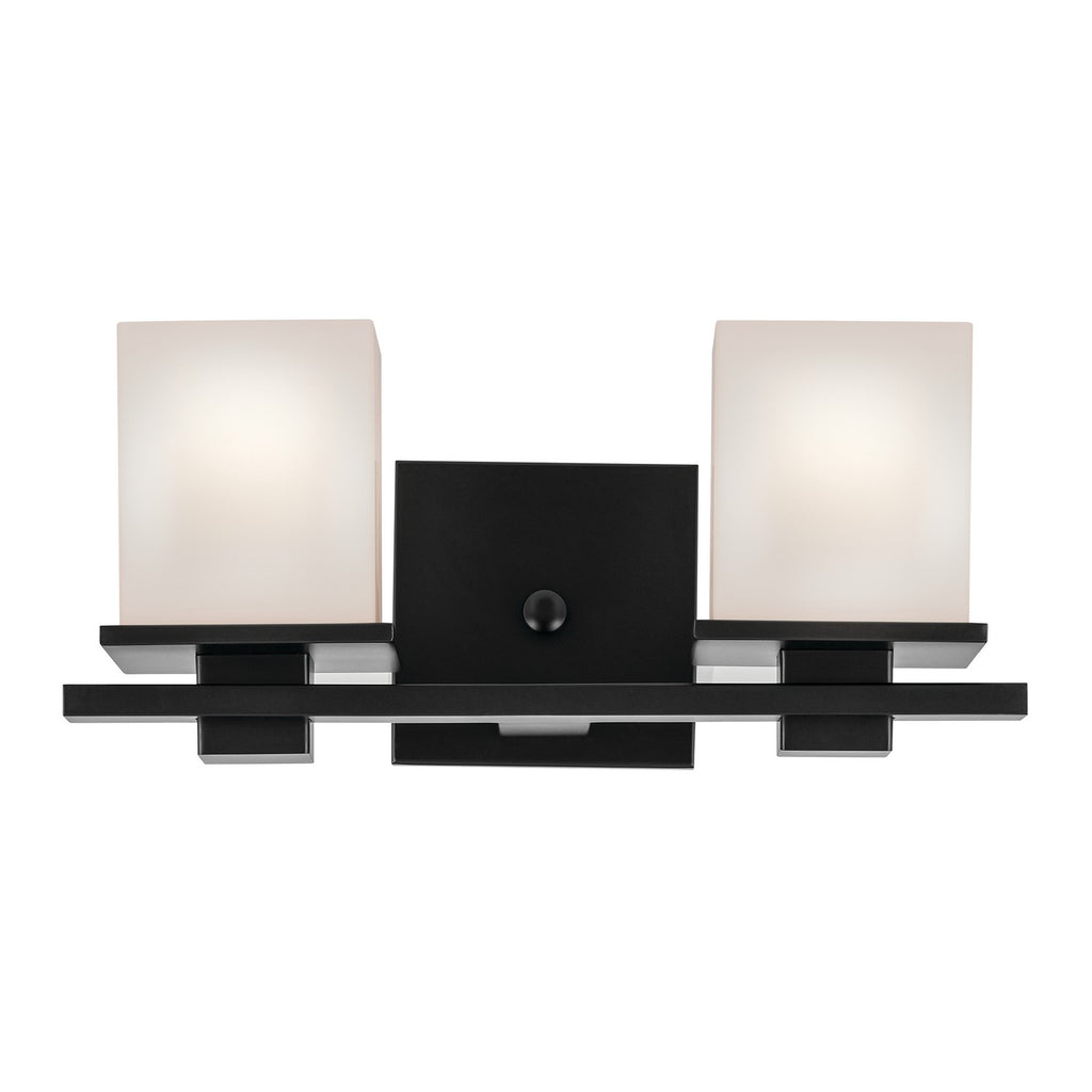 KICHLER 45150BK Tully 15" 2-Light Vanity Light With Satin Etched Cased Opal Glass In Black