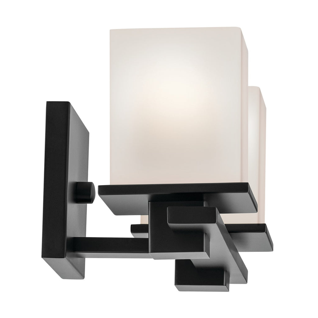 KICHLER 45150BK Tully 15" 2-Light Vanity Light With Satin Etched Cased Opal Glass In Black