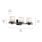 KICHLER 45151BK Tully 24" 3-Light Vanity Light With Satin Etched Cased Opal Glass In Black
