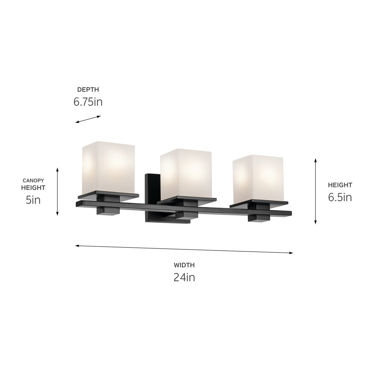 KICHLER 45151BK Tully 24" 3-Light Vanity Light With Satin Etched Cased Opal Glass In Black