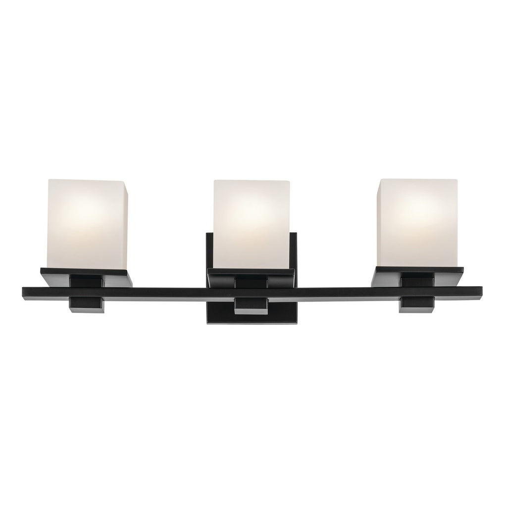 KICHLER 45151BK Tully 24" 3-Light Vanity Light With Satin Etched Cased Opal Glass In Black