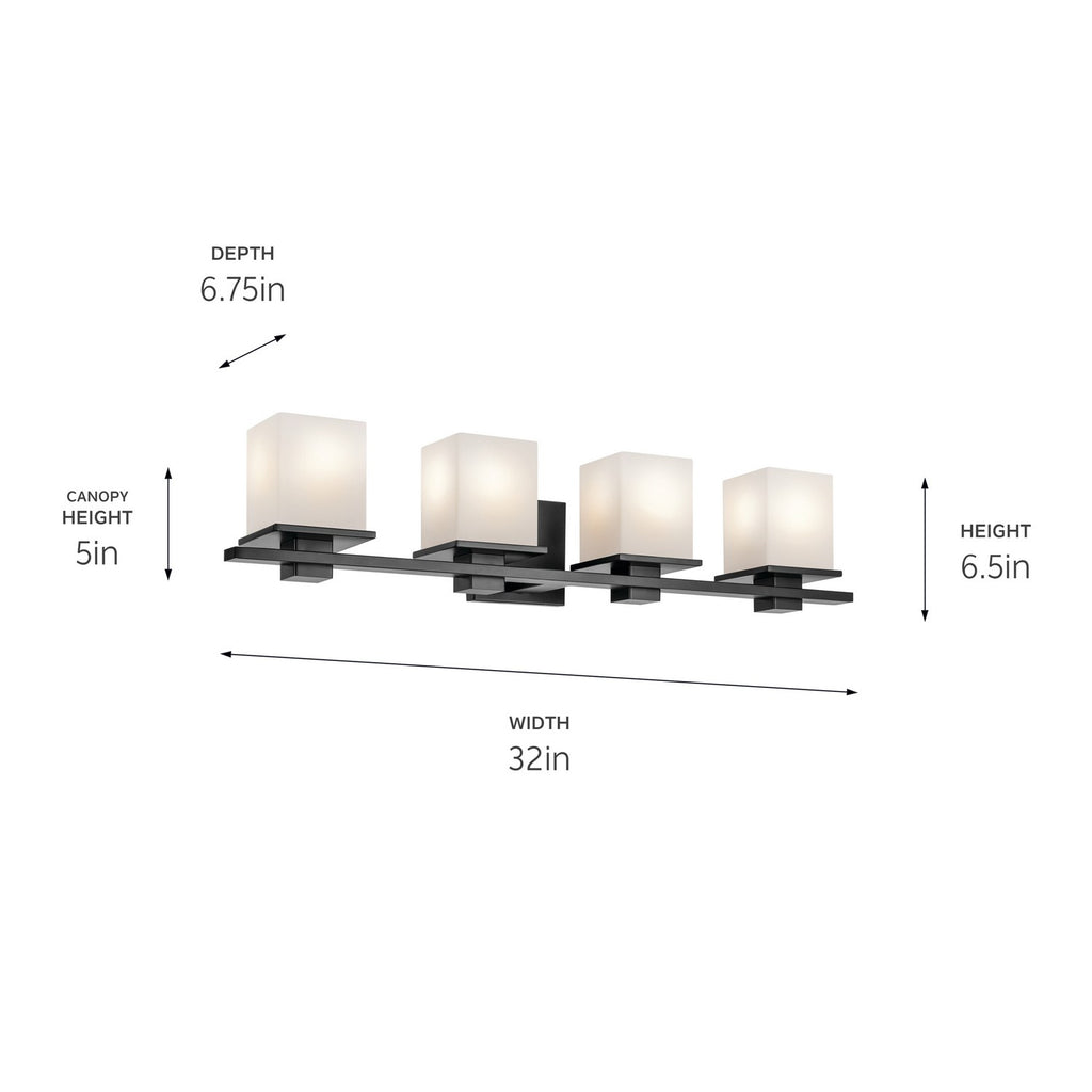 KICHLER 45152BK Tully 32" 4-Light Vanity Light With Satin Etched Cased Opal Glass In Black