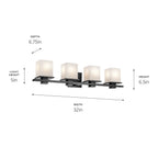 KICHLER 45152BK Tully 32" 4-Light Vanity Light With Satin Etched Cased Opal Glass In Black