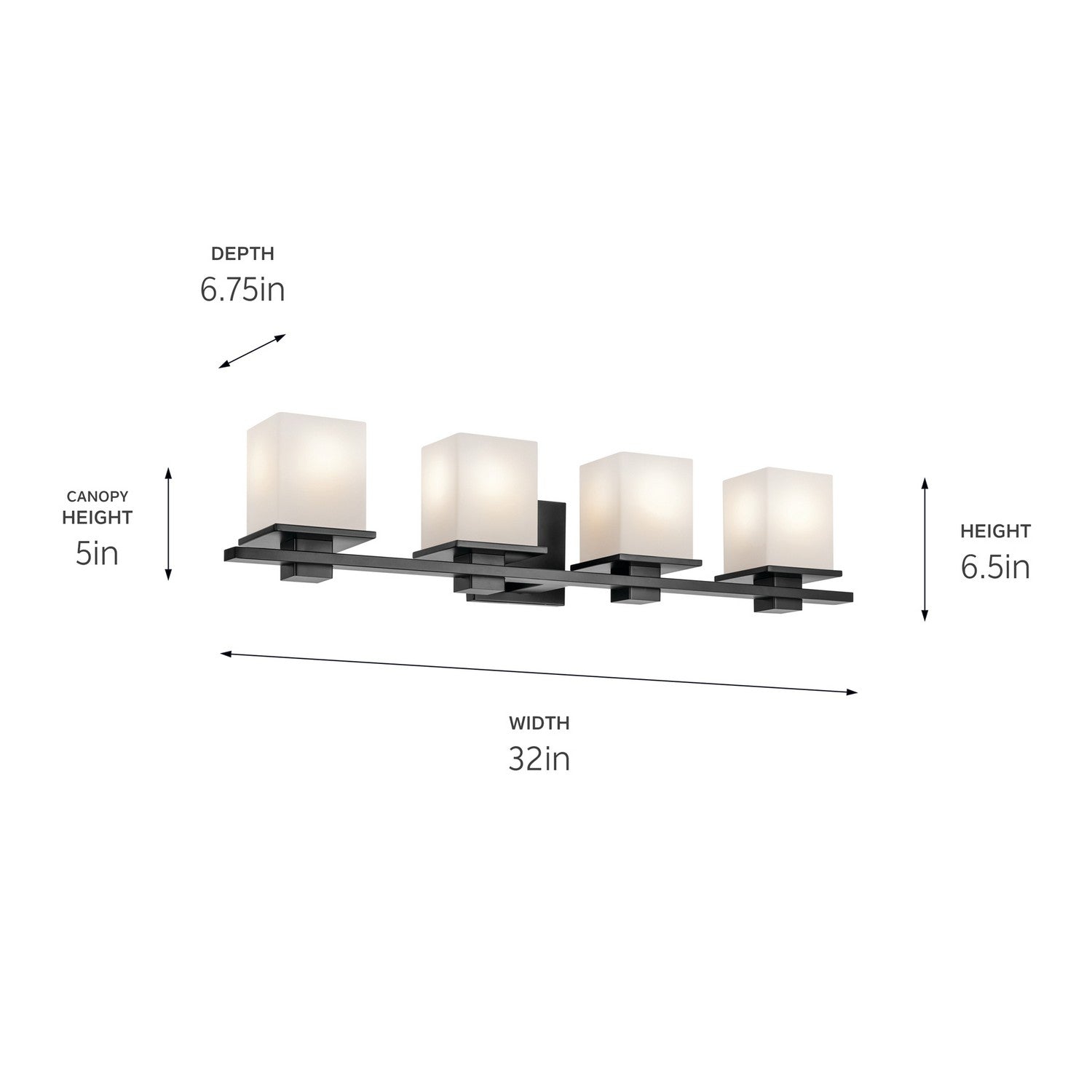 KICHLER 45152BK Tully 32" 4-Light Vanity Light With Satin Etched Cased Opal Glass In Black