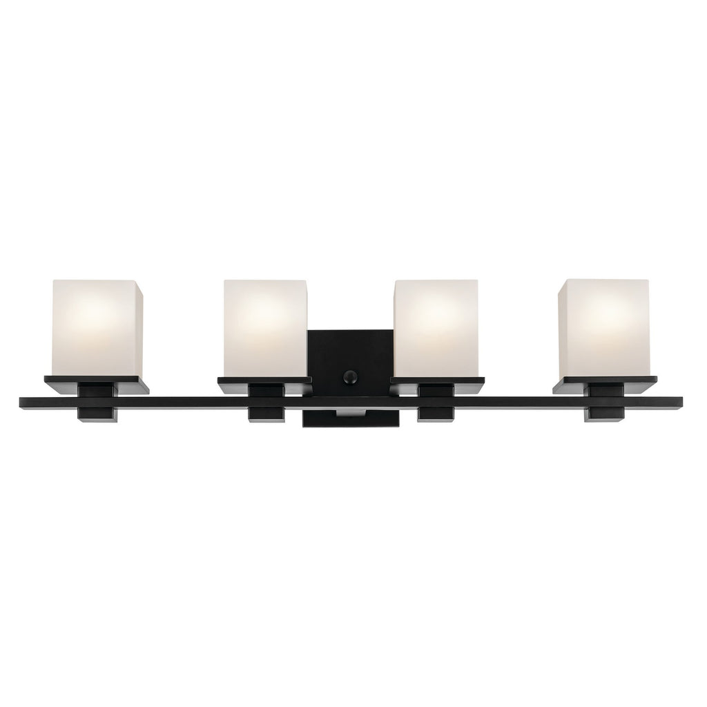 KICHLER 45152BK Tully 32" 4-Light Vanity Light With Satin Etched Cased Opal Glass In Black