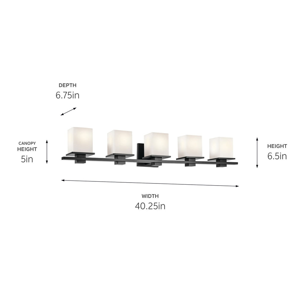 KICHLER 45193BK Tully 40.25" 5-Light Vanity Light With Satin Etched Cased Opal Glass In Black