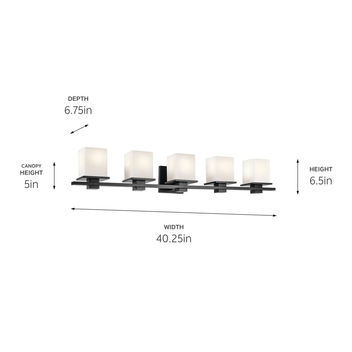 KICHLER 45193BK Tully 40.25" 5-Light Vanity Light With Satin Etched Cased Opal Glass In Black