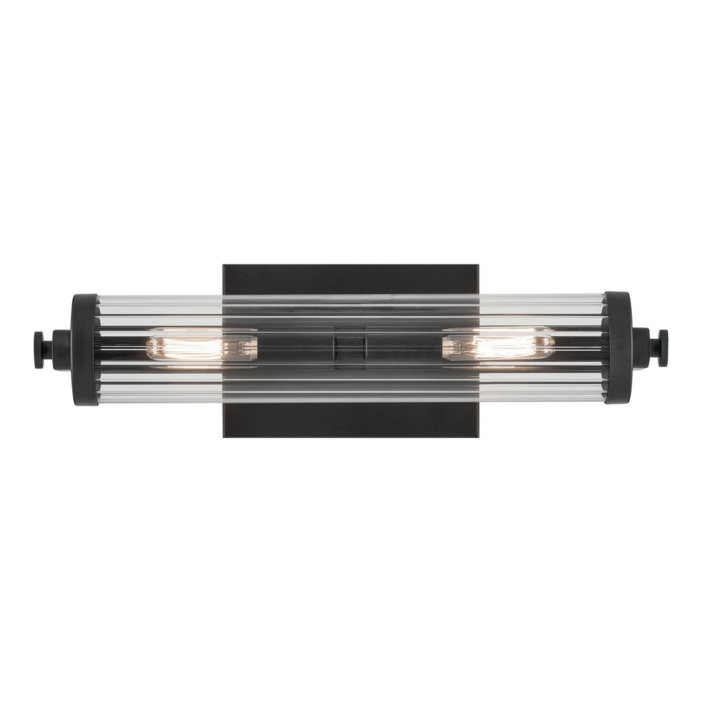 KICHLER 45648BK Azores 16" 2-Light Wall Sconce With Clear Fluted Glass In Black