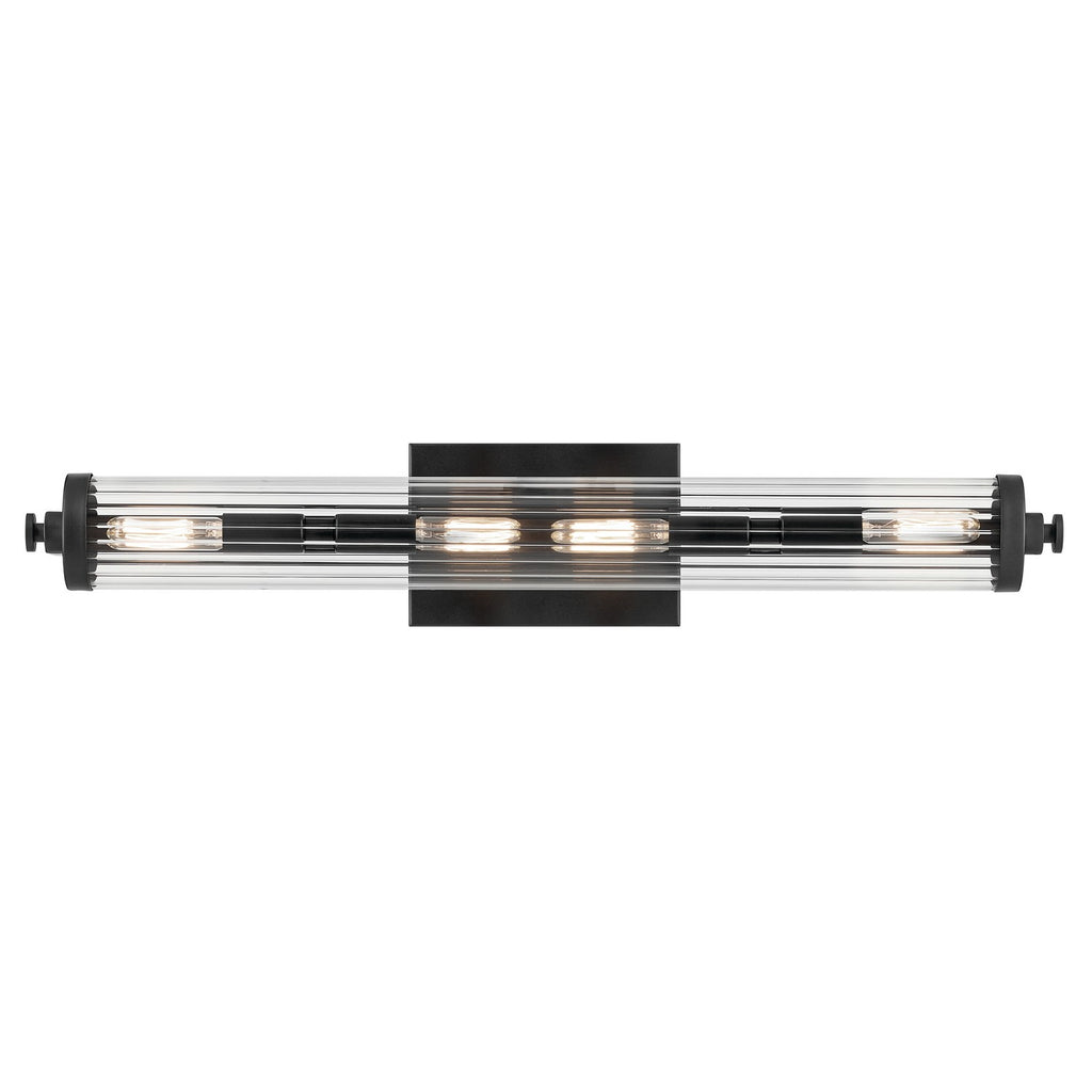KICHLER 45649BK Azores 25" 4-Light Linear Vanity With Clear Fluted Glass In Black