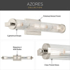 KICHLER 45649PN Azores 25" 4-Light Linear Vanity With Clear Fluted Glass In Polished Nickel