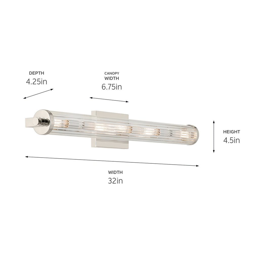 KICHLER 45650PN Azores 32" 5-Light Linear Vanity With Clear Fluted Glass In Polished Nickel