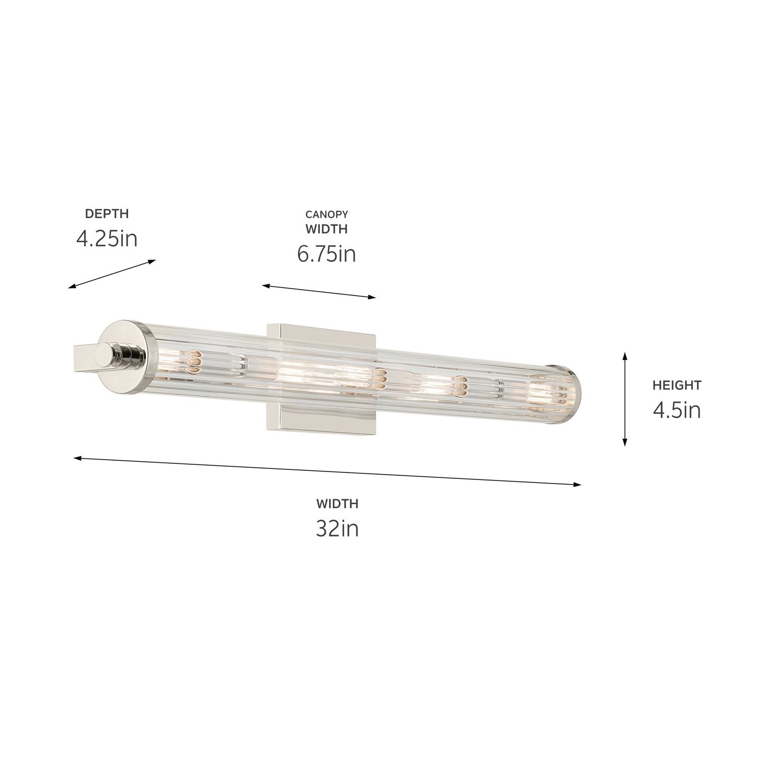 KICHLER 45650PN Azores 32" 5-Light Linear Vanity With Clear Fluted Glass In Polished Nickel