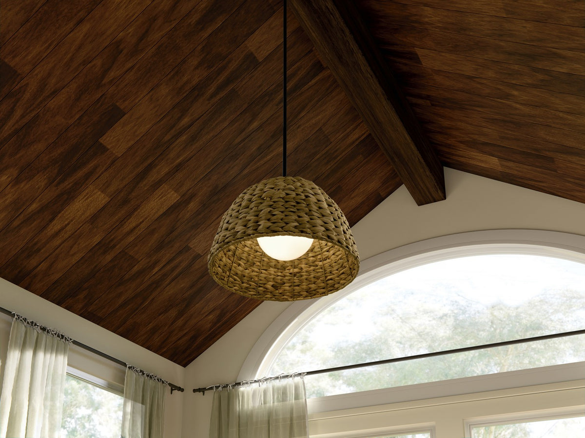 KICHLER 44399BK Raffiana 14" 1-Light Pendant With Opal Glass In Black