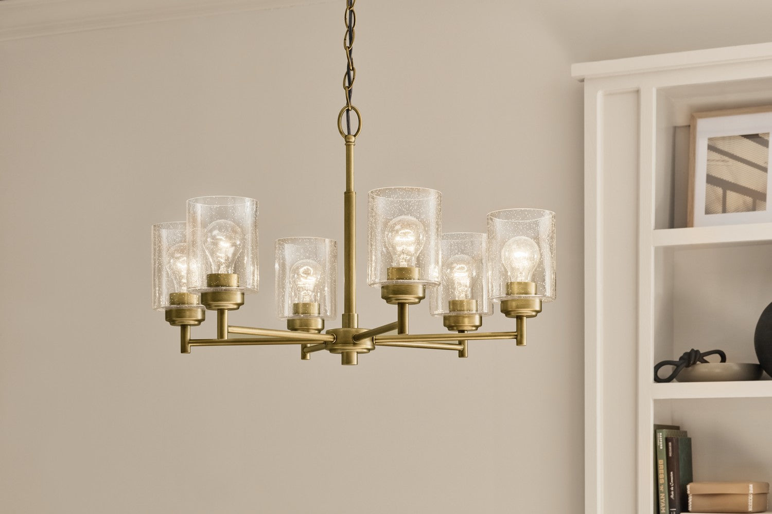 KICHLER 52616NBR Winslow 16.5" 6-Light Chandelier With Clear Seeded Glass In Natural Brass