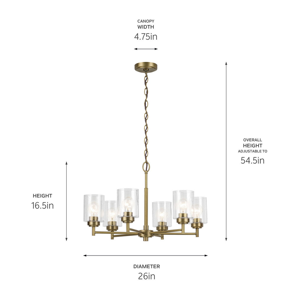 KICHLER 52616NBR Winslow 16.5" 6-Light Chandelier With Clear Seeded Glass In Natural Brass