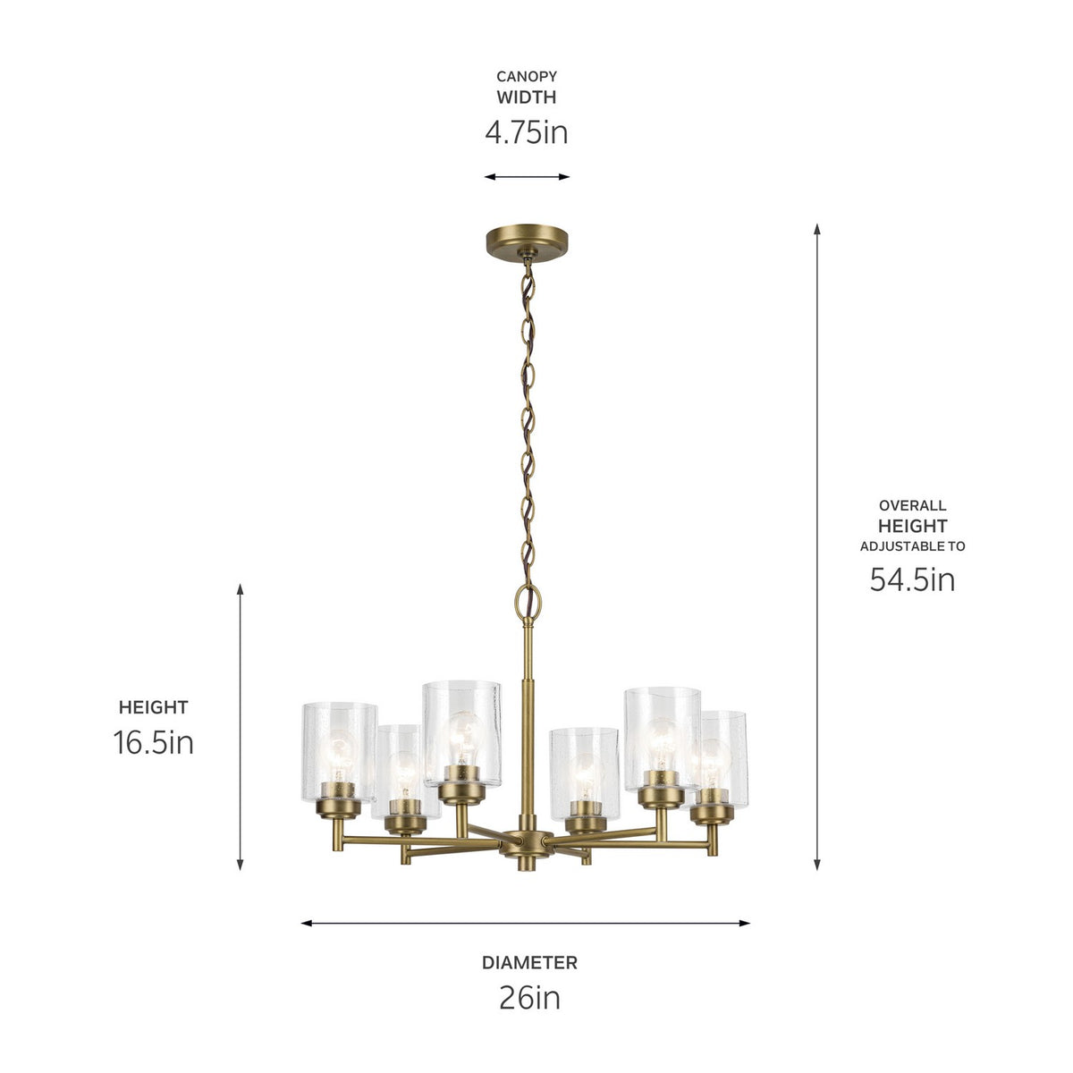 KICHLER 52616NBR Winslow 16.5" 6-Light Chandelier With Clear Seeded Glass In Natural Brass