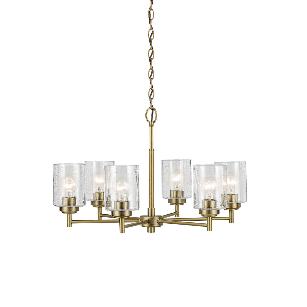 KICHLER 52616NBR Winslow 16.5" 6-Light Chandelier With Clear Seeded Glass In Natural Brass