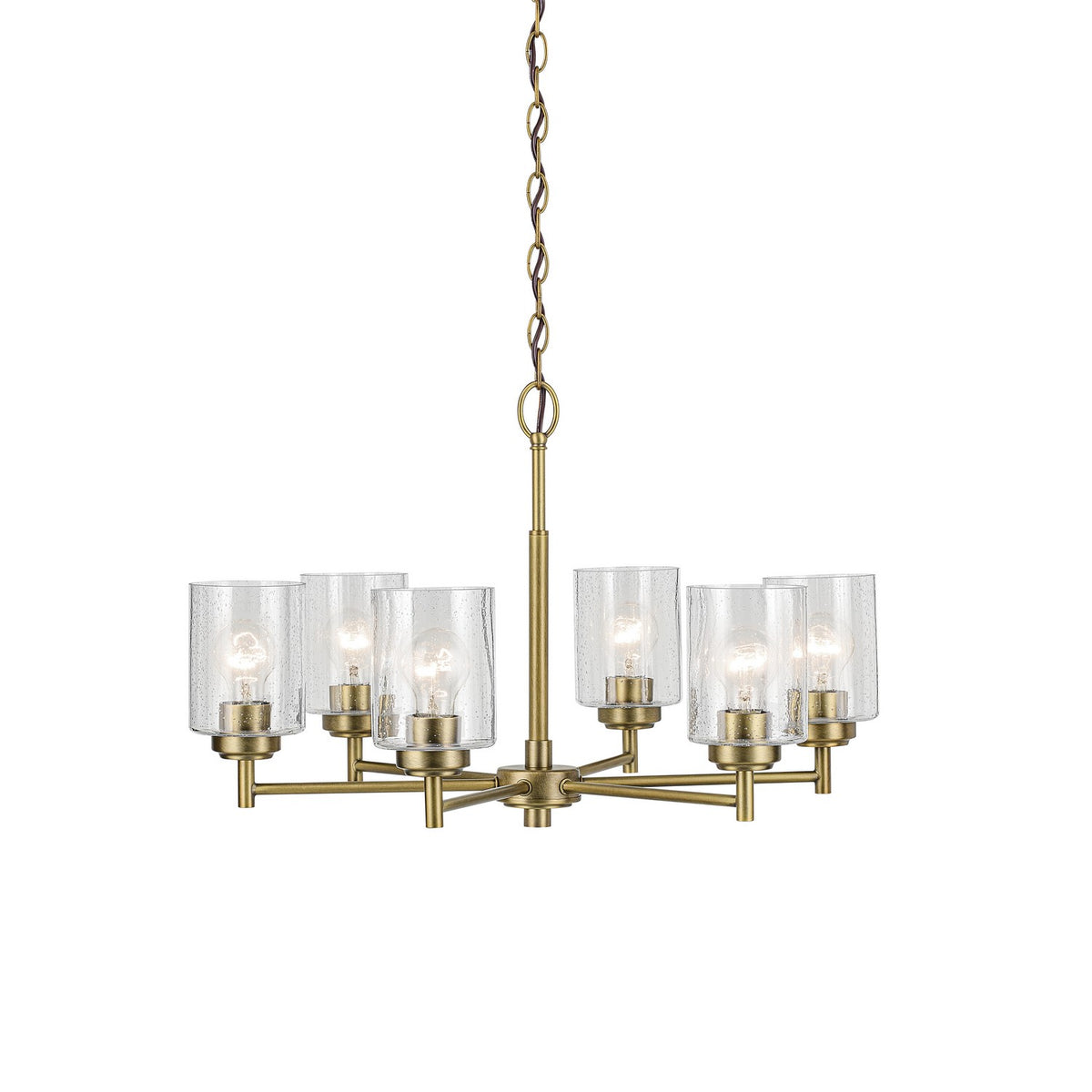 KICHLER 52616NBR Winslow 16.5" 6-Light Chandelier With Clear Seeded Glass In Natural Brass