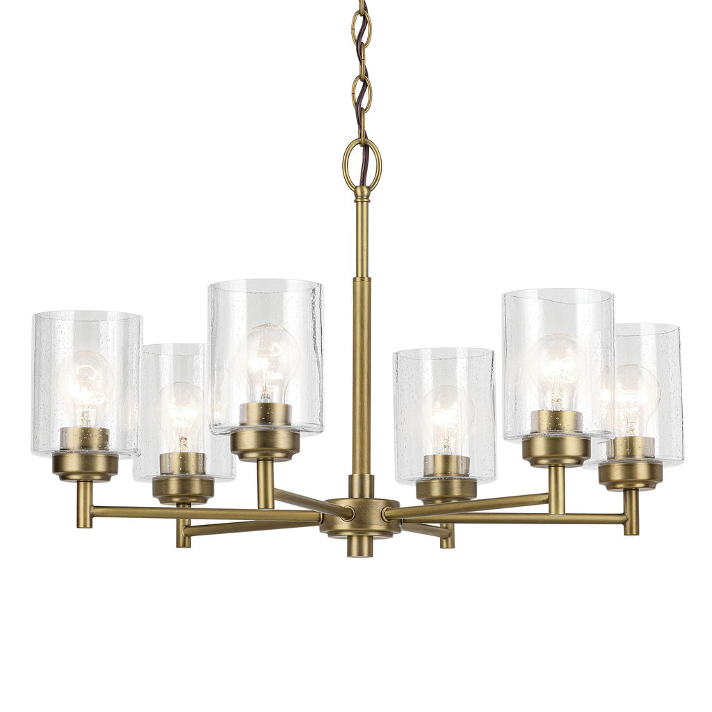 KICHLER 52616NBR Winslow 16.5" 6-Light Chandelier With Clear Seeded Glass In Natural Brass