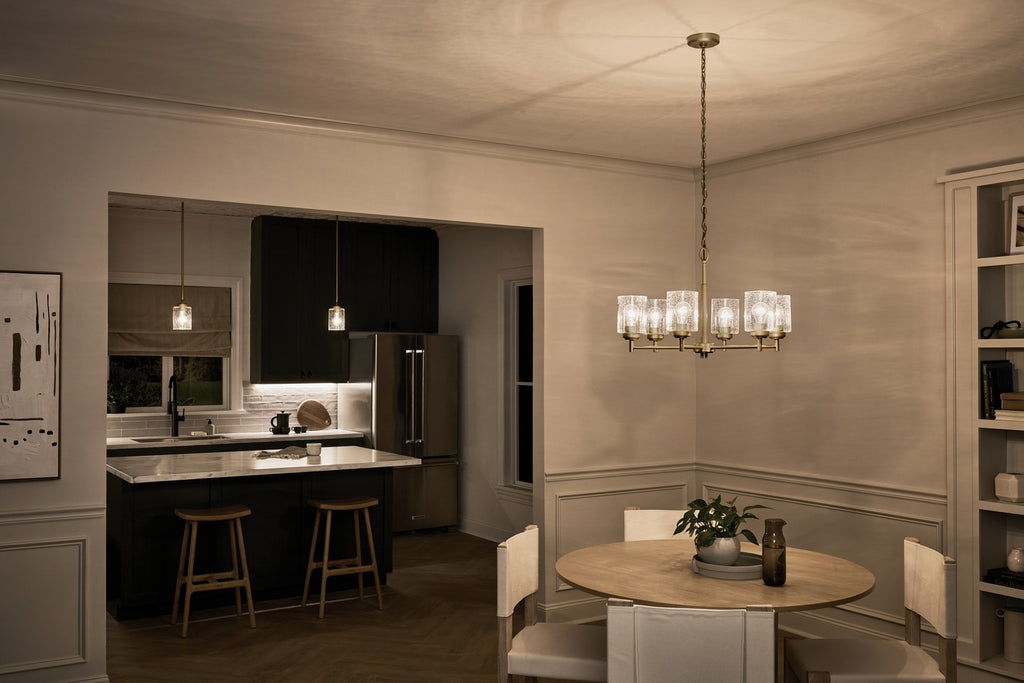 KICHLER 52616NBR Winslow 16.5" 6-Light Chandelier With Clear Seeded Glass In Natural Brass