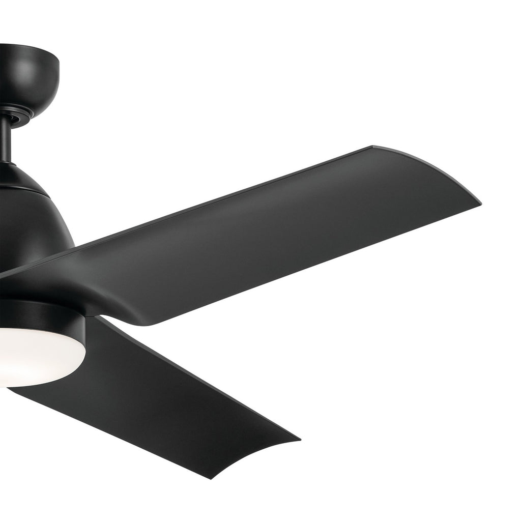KICHLER 310254SBK 54 Inch Fit Ceiling Fan With Satin Etched Cased Opal Glass In Satin Black With Satin Black Blades
