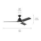 KICHLER 310254SBK 54 Inch Fit Ceiling Fan With Satin Etched Cased Opal Glass In Satin Black With Satin Black Blades