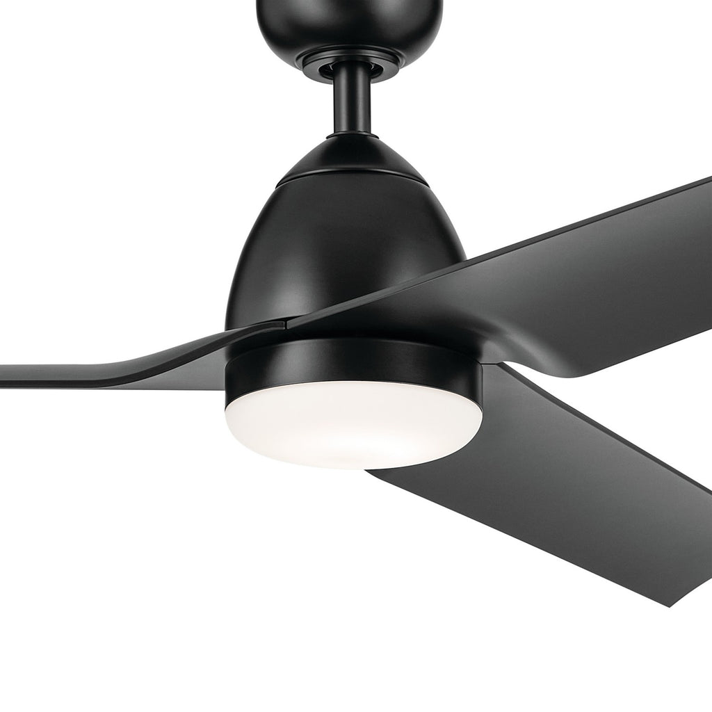 KICHLER 310254SBK 54 Inch Fit Ceiling Fan With Satin Etched Cased Opal Glass In Satin Black With Satin Black Blades