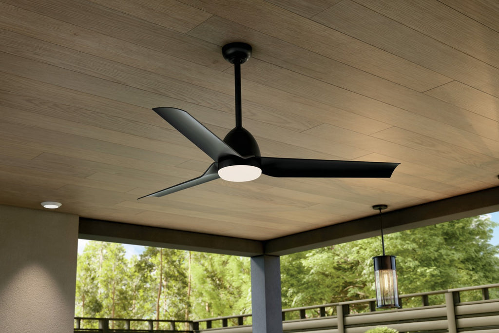 KICHLER 310254SBK 54 Inch Fit Ceiling Fan With Satin Etched Cased Opal Glass In Satin Black With Satin Black Blades